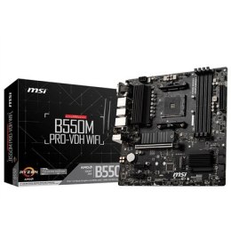 MSI MSI | B550M PRO-VDH WIFI | Rodzina procesorów AMD | Gniazdo procesora AM4 | DDR4 | Gniazda pamięci 4 | Liczba złączy SATA | Chip