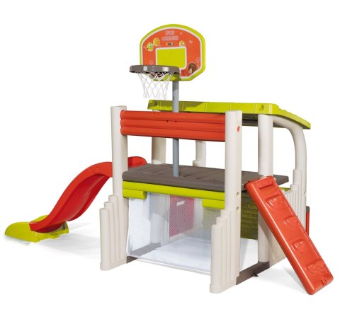 SMOBY Wielofunkcyjny Plac Zabaw Zjeżdżalnia Domek z daszkiem i koszykówką Fun Center