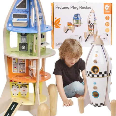 CLASSIC WORLD Drewniana Rakieta Domek dla Dzieci + Figurki Akc.
