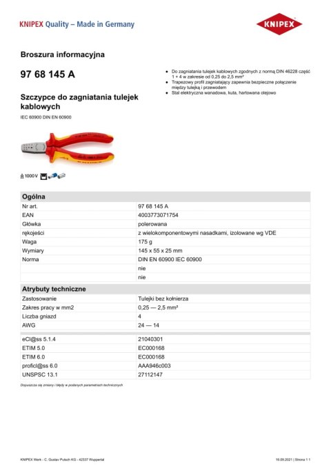 KNIPEX OBCĘGI ZBROJARSKIE 220MM