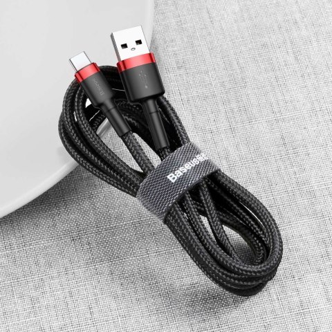 Wytrzymały elastyczny kabel przewód USB USB-C QC3.0 3A 1M czarno-czerwony