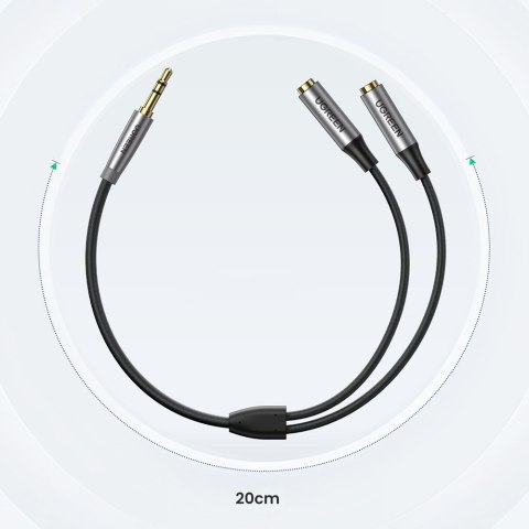 Rozdzielacz na 2x przewód kabel AUX 3.5mm mini jack 0.2m czarny