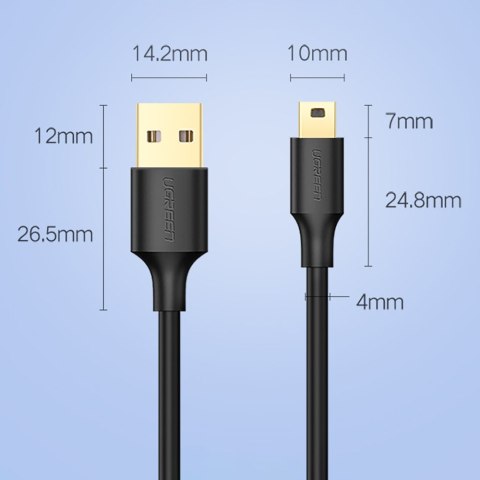 Kabel przewód USB - mini USB 5-pinowy pozłacany 0.5m czarny