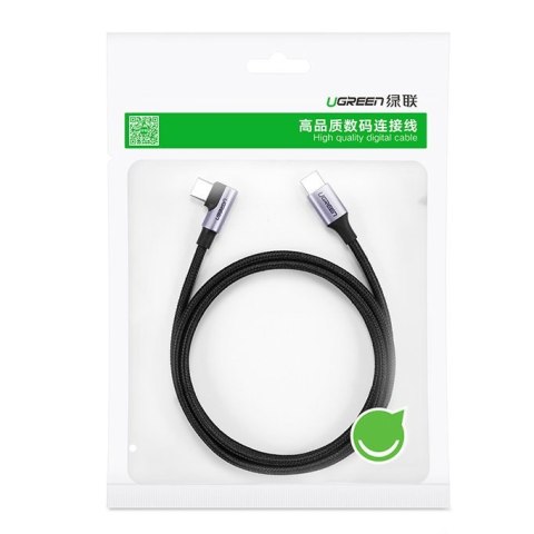 Kątowy kabel przewód USB-C Power Delivery 60W 20V 3A 1m czarno-szary