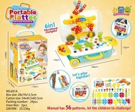 KX7838_4 Puzzle Klocki w walizce + wkrętarka 258 el.