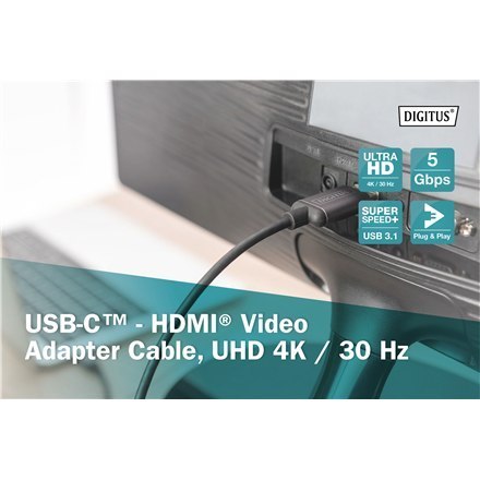 Digitus Kabel adaptera wideo Digitus | 19-pinowy HDMI typu A | męski | 24-pinowy USB-C | męski | czarny | 1,8 m