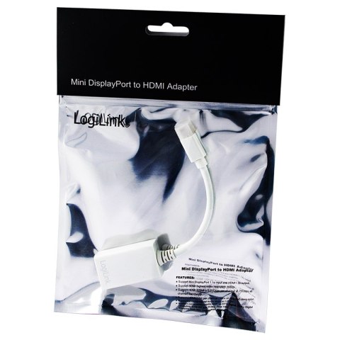 Logilink Adapter wideo Logilink | 19-pinowe HDMI typu A | żeńskie | Mini DisplayPort | męskie | białe | 0,1 m