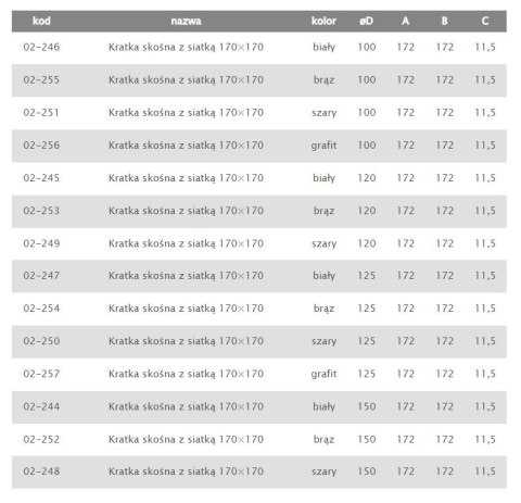 AIR ROXY KRATKA WENTYLACYJNA Z SIATKĄ 170*170, FI 100 GRAFIT