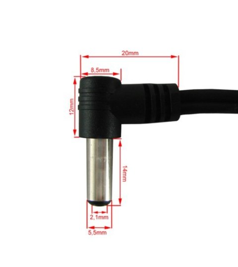 Wtyk DC 2,1/5,5/14 kątowy z kablem 1,5m op/50