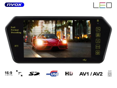Monitor samochodowy cofania LCD 7cali cali w lusterku wstecznym USB SD AV 12V... (NVOX NW701MP5)