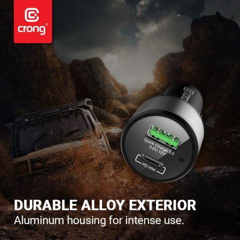 ND38_CRG-PWRC-USBC63-BLK Crong Power Car Charger 63W ? Ładowarka samochodowa USB-C PD 45W + USB QC 3.0 18W (czarny)
