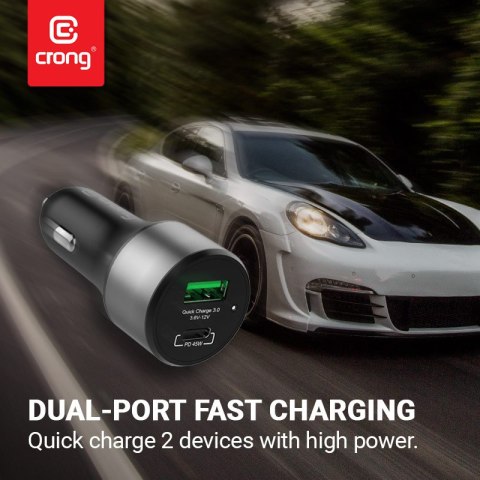 ND38_CRG-PWRC-USBC63-BLK Crong Power Car Charger 63W ? Ładowarka samochodowa USB-C PD 45W + USB QC 3.0 18W (czarny)