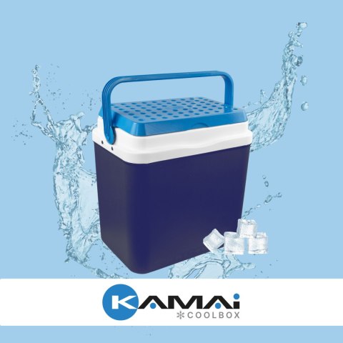 Lodówka turystyczna 29,5L KAMAI BRAVO na wkłady mrożące, niebieska z błękitną pokrywą i uchwytem