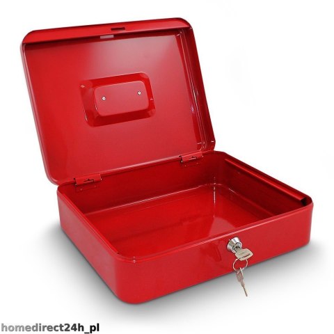 Kasetka na pieniądze 30cm z wkładem na bilon czerwony schowek metalowy uniwersalny