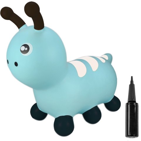 ND31_J06_031_0_1 Skoczek gumowy dla dzieci GĄSIENICZKA 55 cm niebieski do skakania z pompką