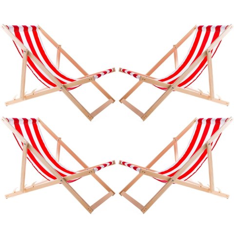 Zestaw 4 lezaków, czerwone pasy, zmontowane, woodok