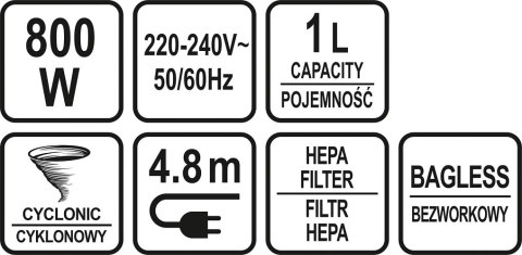 LUND ODKURZACZ PIONOWY 800W 1L.