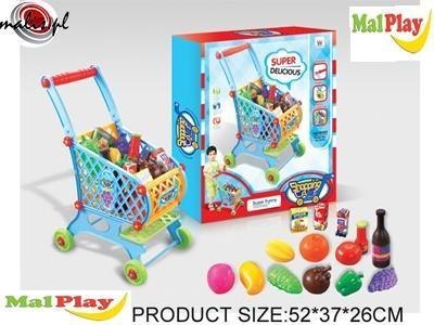 ND21_107230 Wózek koszyk na zakupy niebieski z produktami