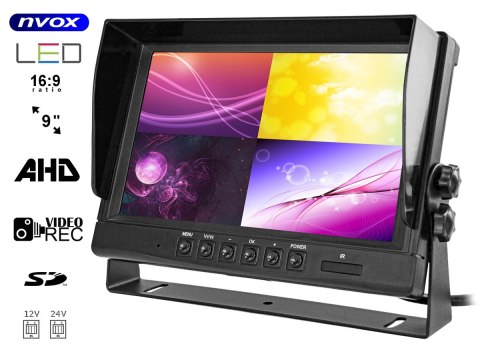 Monitor samochodowy lcd 9cali cali ahd 4pin z funkcją rejestratora 12v 24v