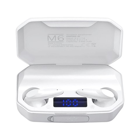 KMPM6-W Bezprzewodowe słuchawki douszne z power bankiem Kruger&Matz M6 - kolor biały