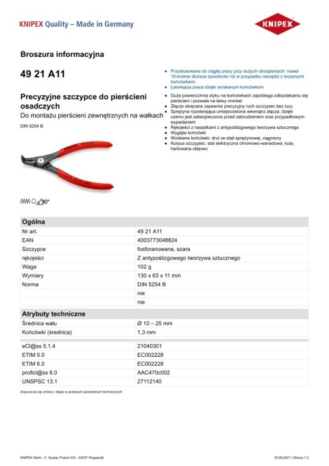 KNIPEX PRECYZYJNE SZCZYPCE DO PIERŚCIENI ZEW.WYGIĘTE 130MM