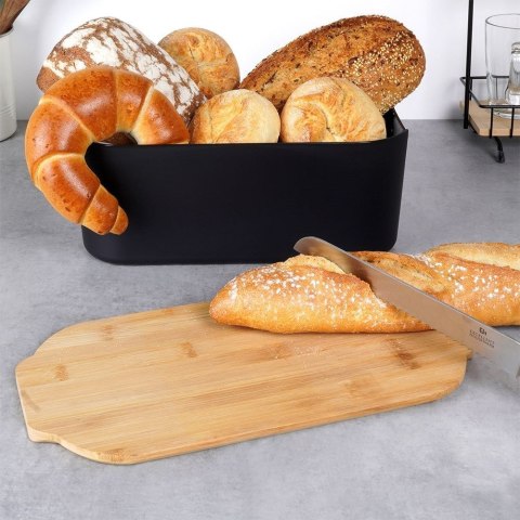 Chlebak na Pieczywo Chleb z Deską Bambusową Czarny VILDE 33 x 18,5 x 12 cm