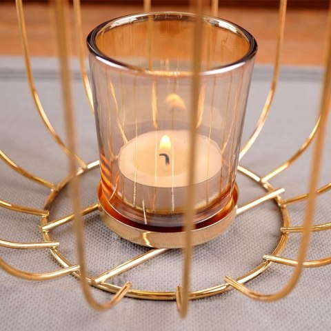 Świecznik Lampion na Świeczkę Metalowy Złoty HOME STYLING COLLECTION 21,5cm