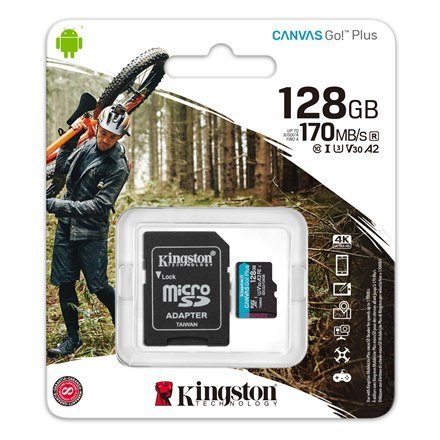Kingston Kingston | microSD | Canvas Go! Plus | 128 GB | MicroSD | Pamięć flash klasy 10 | Adapter SD