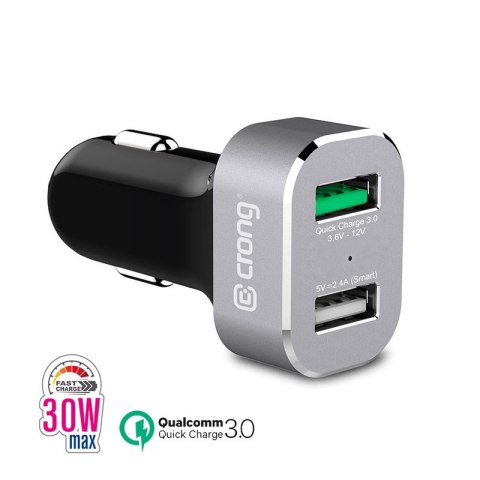 ND38_CRG-PWRC-USB30-ALU Crong Power Car Charger 30W - Ładowarka samochodowa USB QuickCharge 3.0 + USB 2.4A (aluminium)