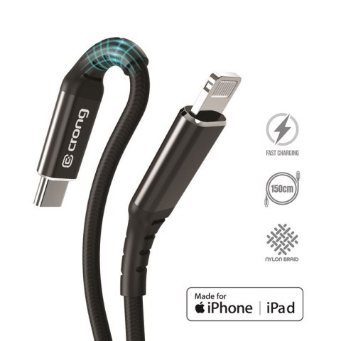ND38_CRG-AL15USCL-BLK Crong Armor Link ? Kabel MFi z USB-C na Lightning w oplocie 150cm (czarny)