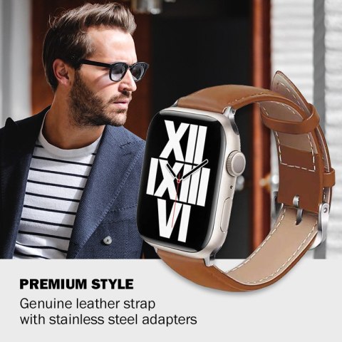 ND38_CRG-44NOB-MKA Crong Noble Band - Pasek z naturalnej skóry do Apple Watch 42/44/45/49 mm (Mokka)