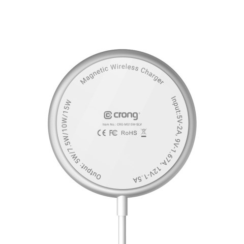 ND38_CRG-MS15W-SLV Crong MagSpot Wireless Charger - Aluminiowa ładowarka MagSafe 15W (Silver White)