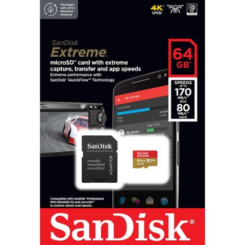 ND38_SDSQXAH-064G-GN6MA SanDisk Extreme microSDXC - Karta pamięci 64 GB A2 V30 UHS-I U3 170/80 MB/s z adapterem
