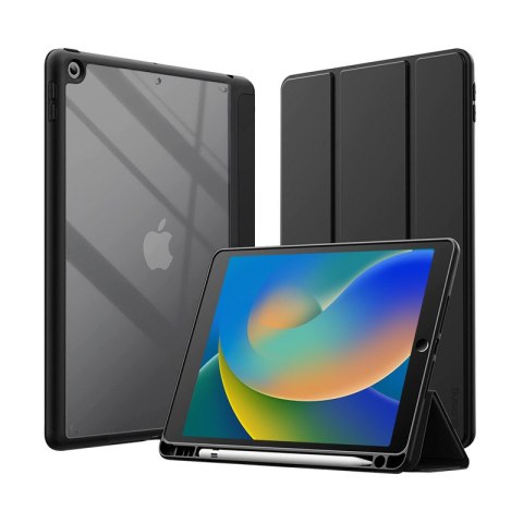 ND38_CRG-PRF-IPD102-BLK Crong PrimeFolio ? Etui iPad 10.2? (2021-2019) z podstawką i schowkiem na Apple Pencil (czarny/przezrocz