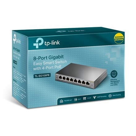 TP-LINK TP-LINK | Smart Switch | TL-SG108PE | Web Managed | Desktop | Porty 1 Gb/s (RJ-45) w ilości 4 | Porty PoE w ilości 4 | Porty PoE