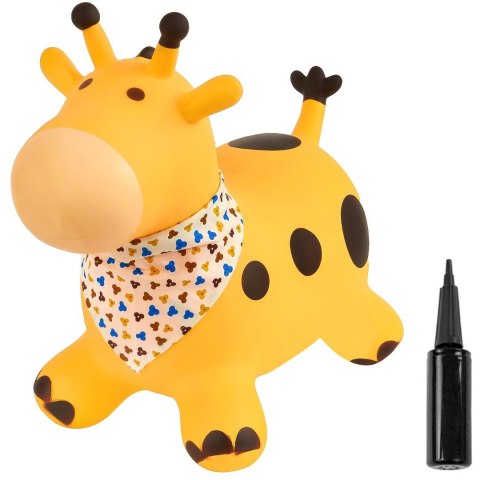 ND31_J06_013_0_2 Skoczek gumowy dla dzieci ŻYRAFKA 58 cm żółty z bandaną do skakania z pompką