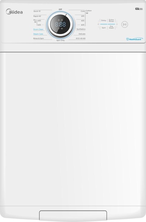 Midea Pralka Midea | MF100T60B/W | Klasa efektywności energetycznej A | Ładowanie od góry | Pojemność prania 6 kg | 1200 obr/min | Głę