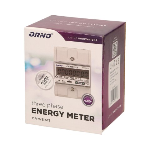 3-fazowy licznik energii elektrycznej, 80A, MID, 3 moduły, DIN TH-35mm