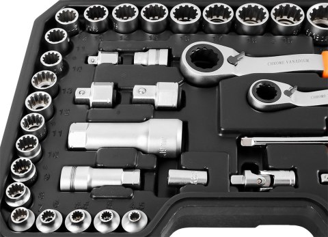 Zestaw nasadek przelotowych 1/4", 3/8", 46 szt., CrV