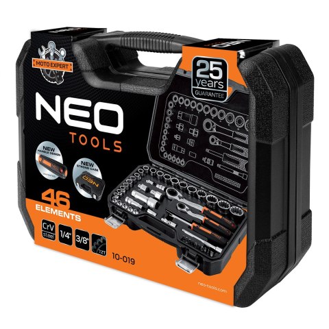 Zestaw nasadek przelotowych 1/4", 3/8", 46 szt., CrV