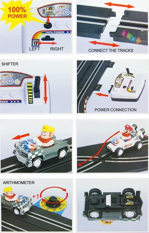 LEAN 1588 Tor Samochodowy + 2 Auta Mario RC 452cm 20km/h