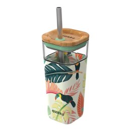 ND38_40050 Quokka Liquid Cube - Kubek szklany 540 ml ze słomką ze stali nierdzewnej (Toucans)