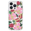 ND38_RP049234 Rifle Paper Clear MagSafe - Etui iPhone 14 Pro zdobione złotem (Rose Garden)