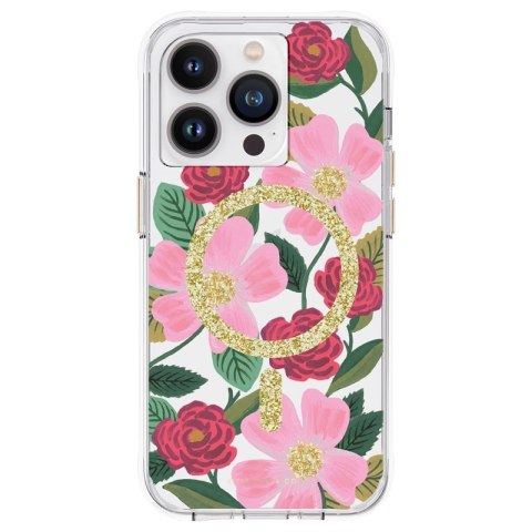 ND38_RP049234 Rifle Paper Clear MagSafe - Etui iPhone 14 Pro zdobione złotem (Rose Garden)