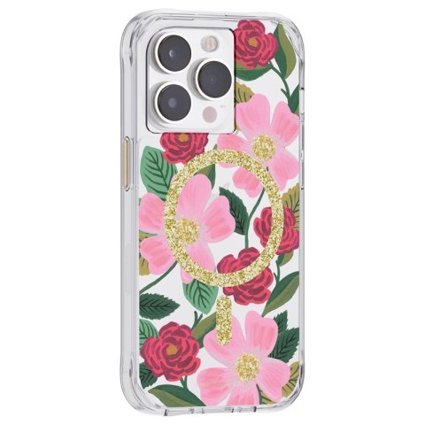 ND38_RP049234 Rifle Paper Clear MagSafe - Etui iPhone 14 Pro zdobione złotem (Rose Garden)