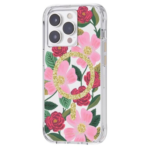 ND38_RP049234 Rifle Paper Clear MagSafe - Etui iPhone 14 Pro zdobione złotem (Rose Garden)