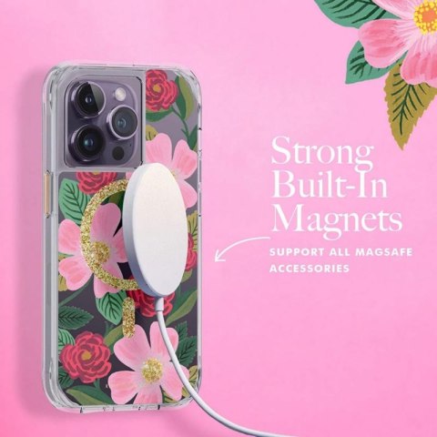 ND38_RP049234 Rifle Paper Clear MagSafe - Etui iPhone 14 Pro zdobione złotem (Rose Garden)