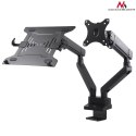 Uchwyt Maclean, Biurkowy podwójny, Do monitora i laptopa, Vesa 75x75 100x100, 17"-32", 2x8kg, MC-813