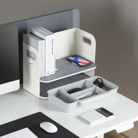 Organizer biurkowy z szufladą i ładowarką bezprzewodową Ergo Office, biały, max. 10kg, ER-441