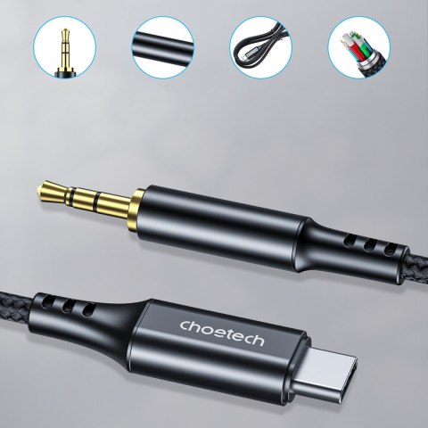 Kabel przewód audio AUX USB-C - mini jack 3.5mm 1m - czarny